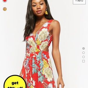 Red floral slit dress